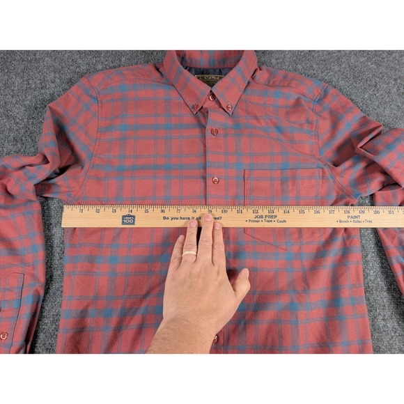 RSVLTS Borland Flannels Shirt Mens Small Red Blue Plaid Long Sleeve - Picture 4 of 8
